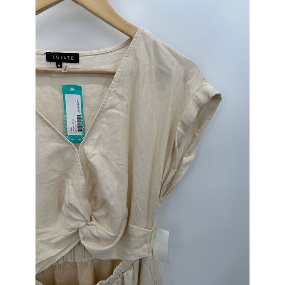 1.State Dress Women MEDIUM Cream Juneberry Linen Blend Short Cap Sleeve - Picture 6 of 10